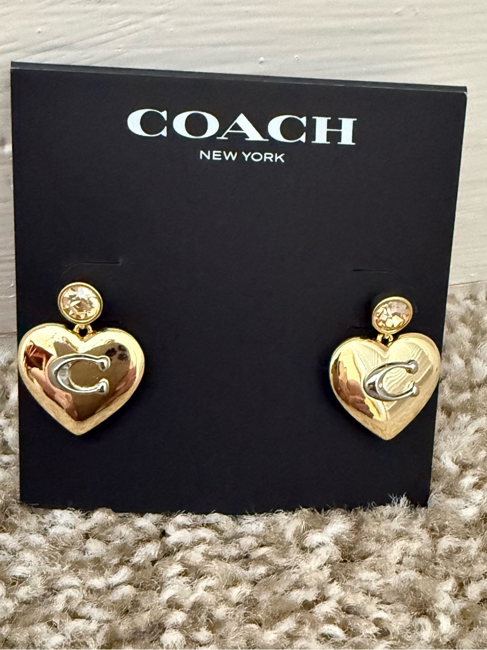 COACH Gold Heart Drop Earrings NWT